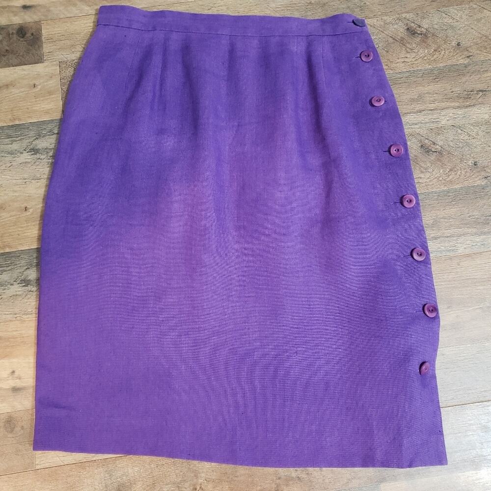 Doncaster 100% Linen‎ Purple Side Button Closure Knee Length Lined Pencil Skirt
